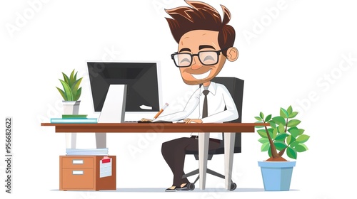 Stunning Office Cartoon Character: A Fun and Lively Workplace Visual. Showcasing Creativity and Energy.