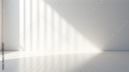 Minimalist Abstract White Background with Soft Shadows and Light Reflections, Ideal for Product Display or Advertising Backdrop in a Studio Setting.