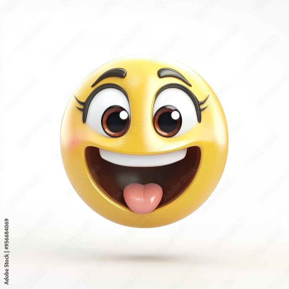 Fototapeta premium A vibrant 3D surprised emoji with a joyful expression and glossy finish against a clean white backdrop, perfect for conveying excitement and enthusiasm in creative projects