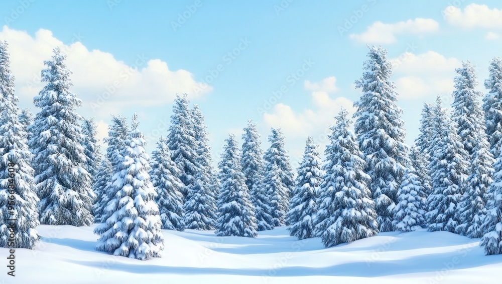 Snow Covered Pine Forest on a Sunny Winter Day Snow Covered Pine Forest on a Sunny Winter Day
