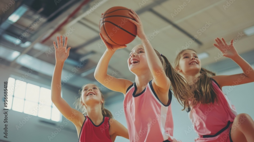 Young Girls Playing Basketball