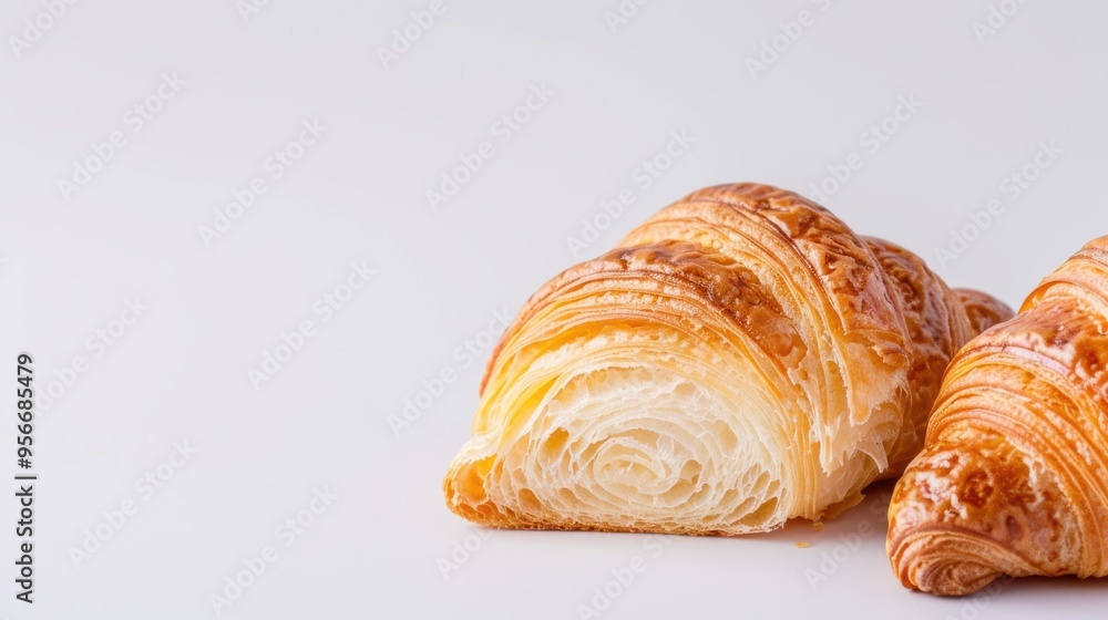 Half sliced croissants on white background Half sliced croissants on white background