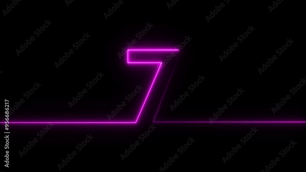 Neon glowing seven number icon animation black background Neon glowing seven number icon animation black background