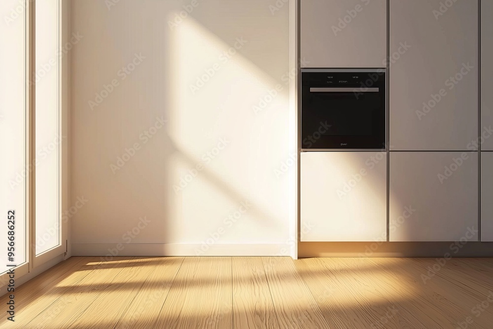 Design of a modern apartment, kitchen, living room with beige walls, panoramic view. Design of a modern apartment, kitchen, living room with beige walls, panoramic view.