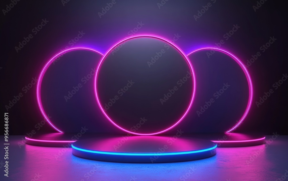 Minimalist 3D rendering or illustration of circular podiums Minimalist 3D rendering or illustration of circular podiums