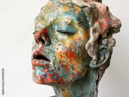 Abstract Ceramic Sculpture of a Human Face photo