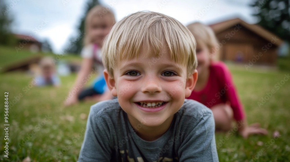Happy Children Playing Outdoors Happy Children Playing Outdoors