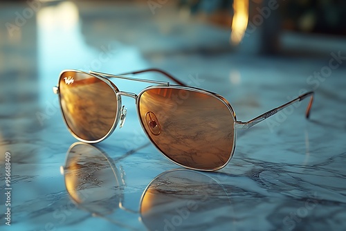 Wallpaper Mural Stylish sunglasses with a sleek design reflecting natural light on a marble surface. Torontodigital.ca