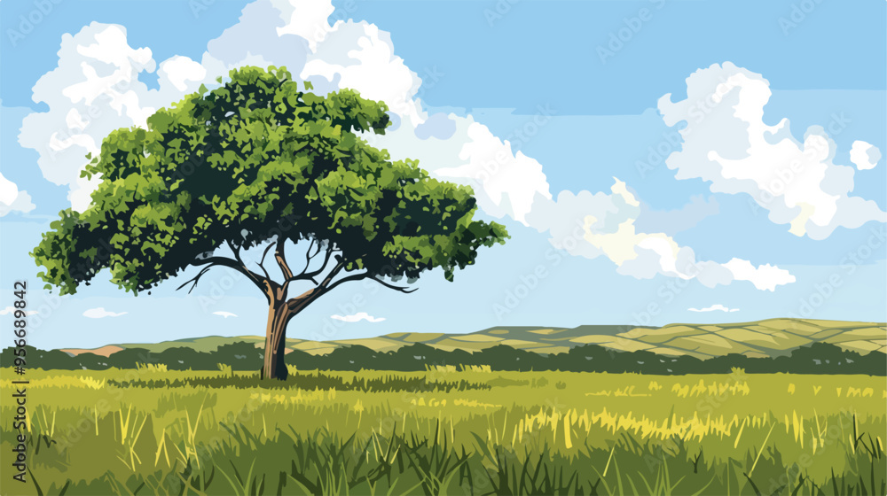 Fototapeta premium Landscape Lonely Tree with Blue Sky Background