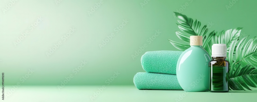 Ecofriendly fabric conditioner, essential oils, holistic lifestyle, 3D illustration Ecofriendly fabric conditioner, essential oils, holistic lifestyle, 3D illustration
