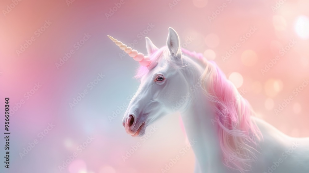 Mythical unicorn with a shimmering mane, pastel background, emblematic of fantasy and whimsy, exuding an aura of magic and grace in an enchanting atmosphere. Mythical unicorn with a shimmering mane, pastel background, emblematic of fantasy and whimsy, exuding an aura of magic and grace in an enchanting atmosphere.