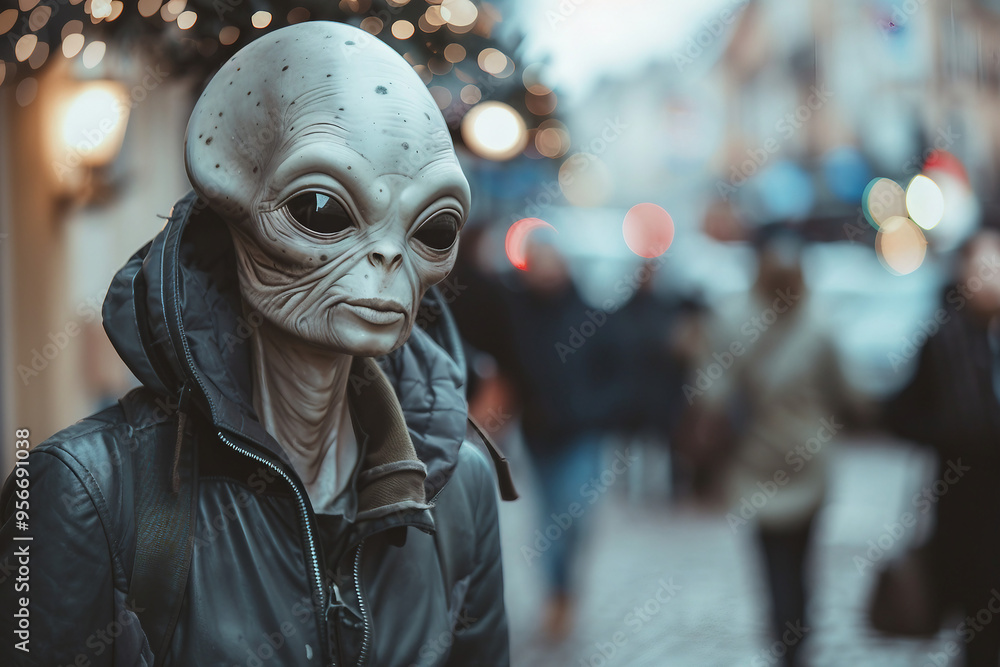 UFO space visitor alien on Earth living human life with everyday routine staff, Generative AI UFO space visitor alien on Earth living human life with everyday routine staff, Generative AI