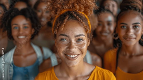 Group Of Smiling Women With Diverse Hairstyles And Skin Tones