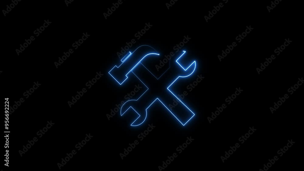 Neon glowing blue tools icon animation Neon glowing blue tools icon animation