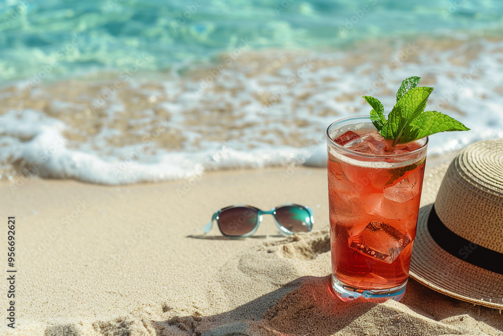 Summer vacation on a sunny beach with waves in the background generative AI Summer vacation on a sunny beach with waves in the background generative AI