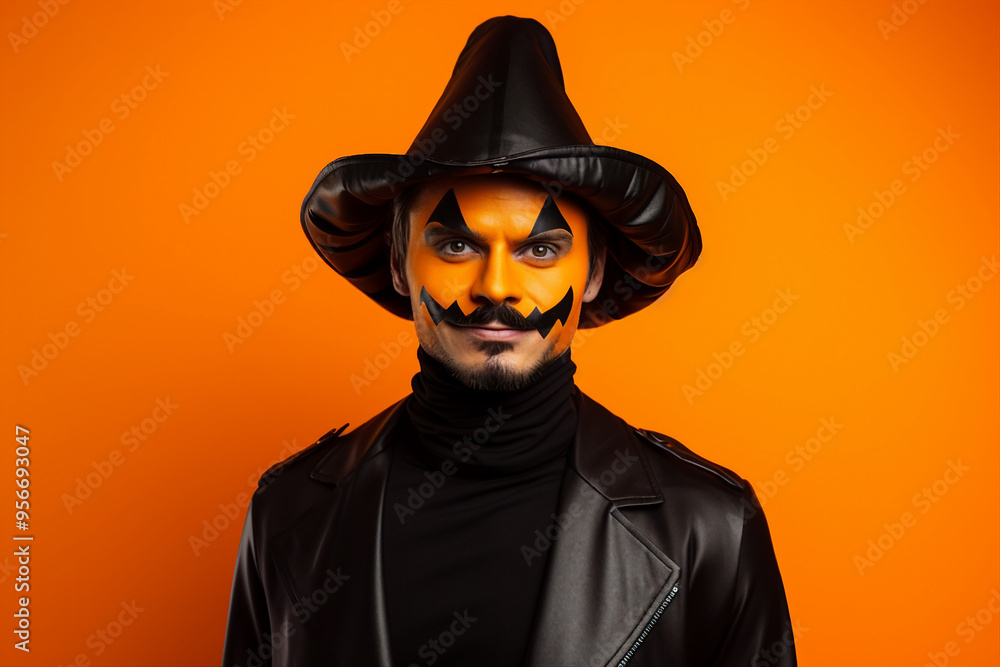 Generative AI image photography of halloween creepy personnage isolated on yellow background Generative AI image photography of halloween creepy personnage isolated on yellow background