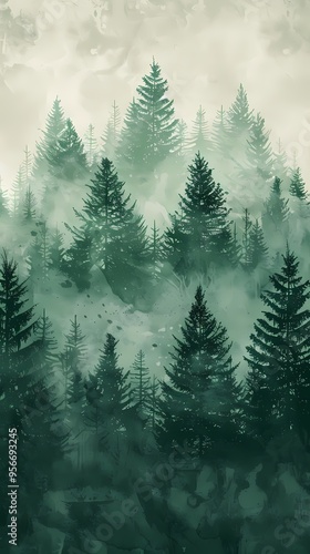 Forest foggy illustration poster background 