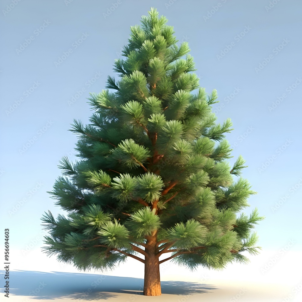 A majestic pine tree stands tall against a clear blue sky. showcasing its lush green needles and strong trunk. A majestic pine tree stands tall against a clear blue sky. showcasing its lush green needles and strong trunk.