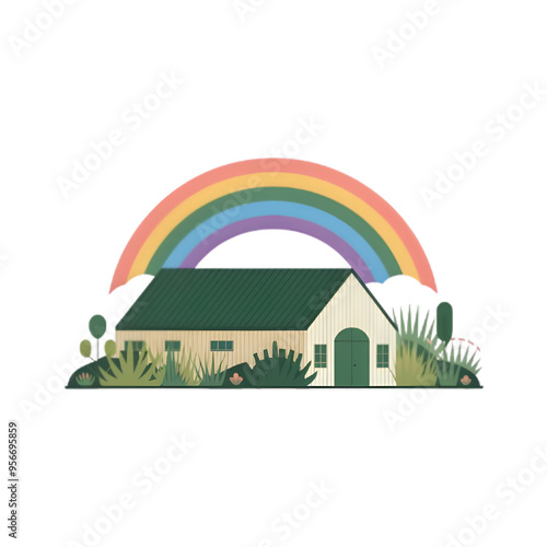 landscape with house and rainbow