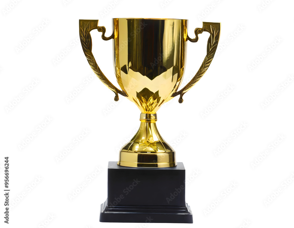 Golden trophy on a white isolated background. Generative AI. Golden trophy on a white isolated background. Generative AI.