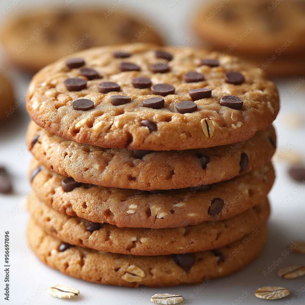 Stack of Oatmeal Chocolate Chip Cookies on White Background Stack of Oatmeal Chocolate Chip Cookies on White Background