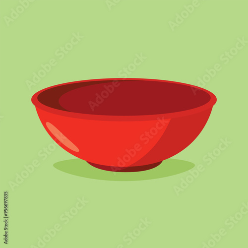 Red Bowl. Bowl on green background. bowl vector.