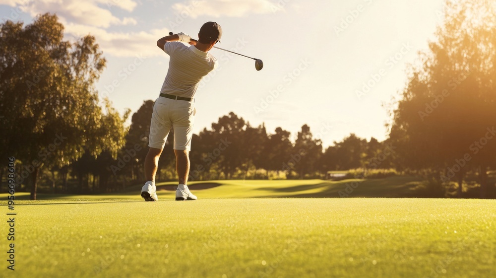 Golfer Swinging at Sunset Golfer Swinging at Sunset