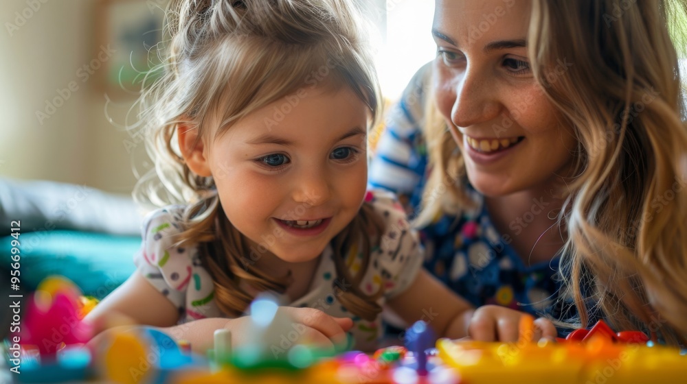 Mother and daughter playing with colorful toys, enjoying quality time together. They laugh and bond in this joyful, heartwarming moment at home. Mother and daughter playing with colorful toys, enjoying quality time together. They laugh and bond in this joyful, heartwarming moment at home.