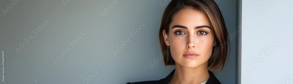 Woman leaning against a wall, her eyes locked in a piercing glare, the phlegmatic calmness contrasting with the aggressive energy in her stare Woman leaning against a wall, her eyes locked in a piercing glare, the phlegmatic calmness contrasting with the aggressive energy in her stare