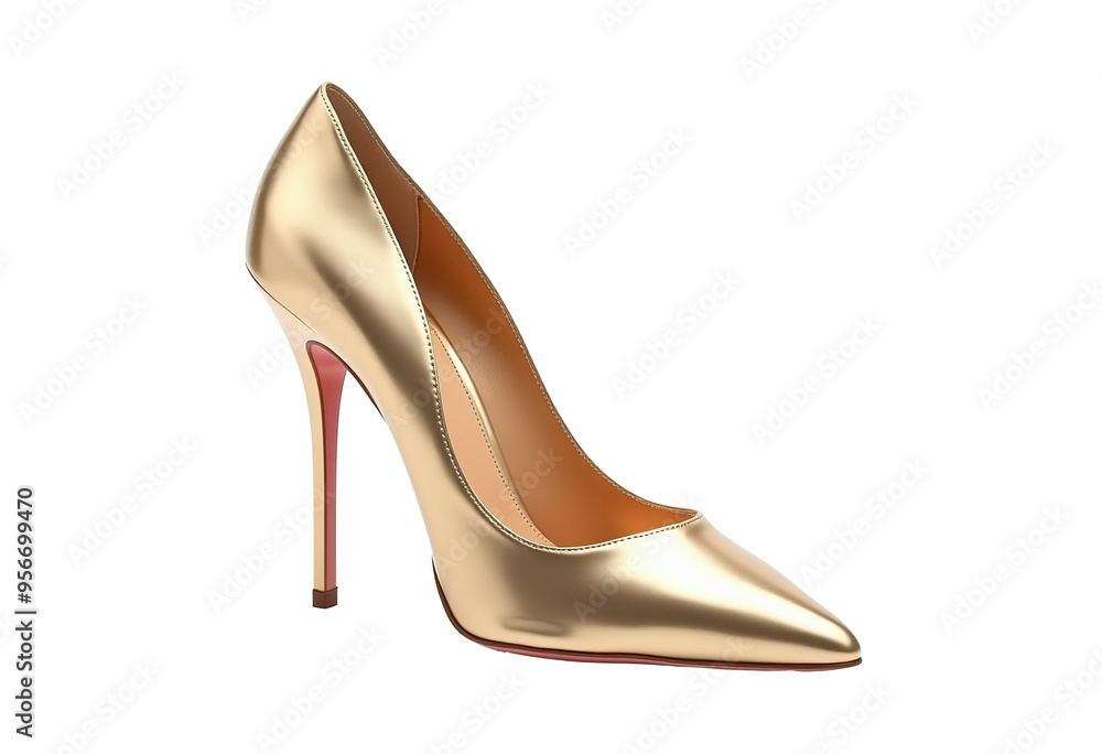 Elegant High Heel Shoes: Golden Glamour Isolated on Transparent Background Elegant High Heel Shoes: Golden Glamour Isolated on Transparent Background