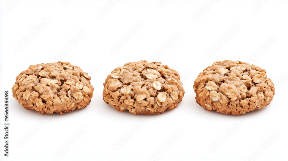 Trio of Oatmeal Cookies on White Background Trio of Oatmeal Cookies on White Background