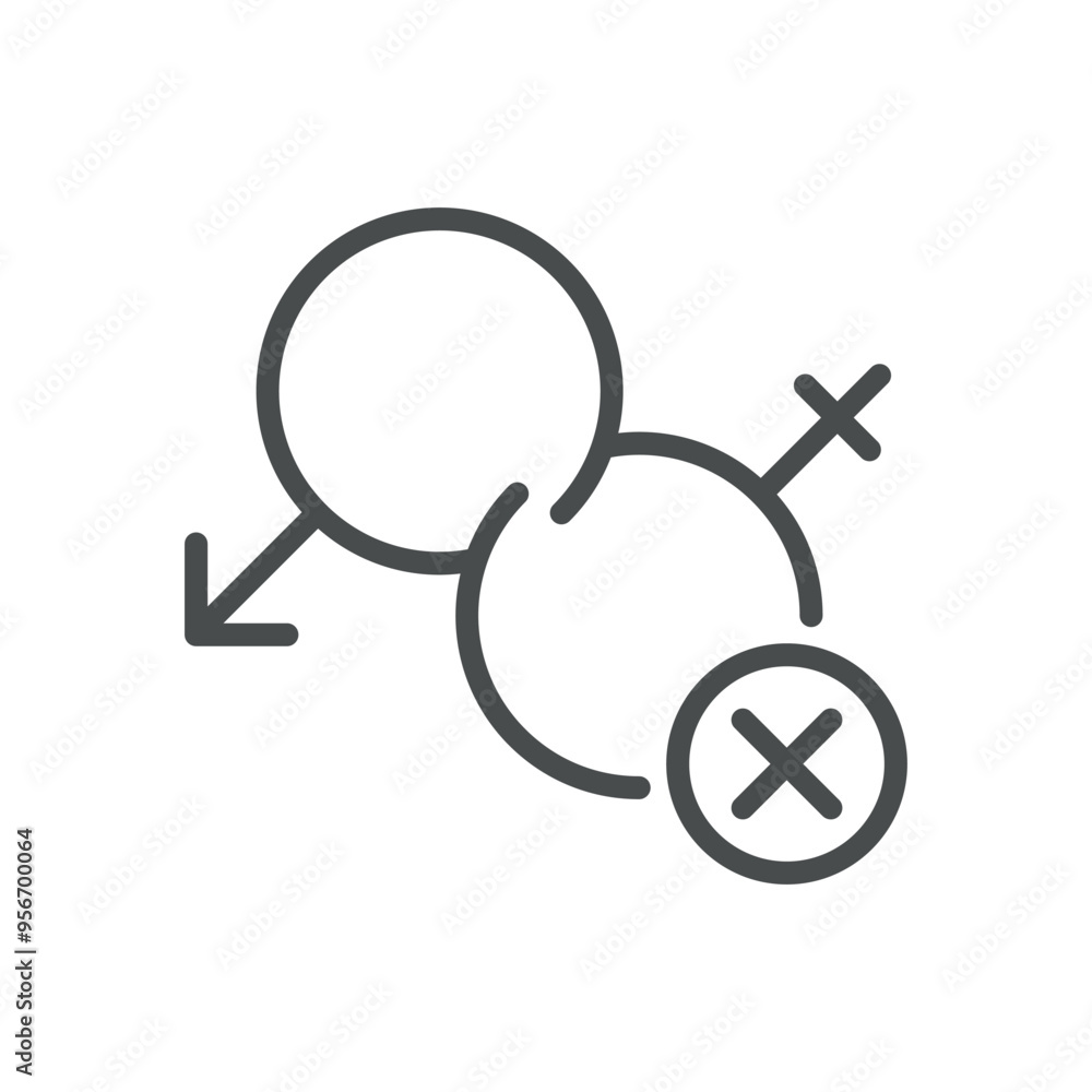 Sexual Dysfunction Icon. Simple Line Illustration of Male and Female Symbols with a Cross, Representing Changes in Sexual Function. Sexual Dysfunction Icon. Simple Line Illustration of Male and Female Symbols with a Cross, Representing Changes in Sexual Function.