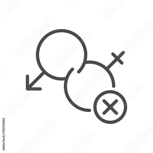 Sexual Dysfunction Icon. Simple Line Illustration of Male and Female Symbols with a Cross, Representing Changes in Sexual Function.