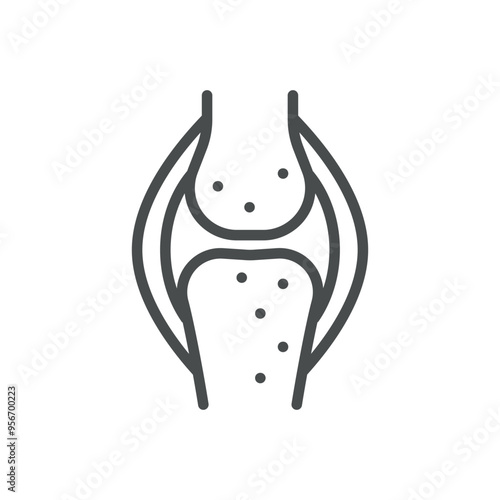 Bone Loss Icon. Simple Line Illustration of a Knee Joint with Dots, Representing Osteoporosis and Decreased Bone Density.