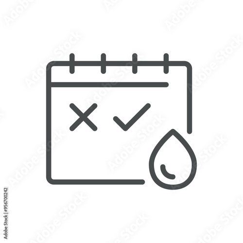 Irregular Periods Icon. Simple Line Abnormal Menstruation Illustration of a Calendar with Blood Drop and Check Marks, Representing Menstrual Cycle Irregularities and Women’s Health.