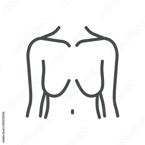 Loss of Breast Fullness Icon. Simple Line Illustration of a Female Torso, Representing Decreased Breast Volume and Changes in Breast Shape.