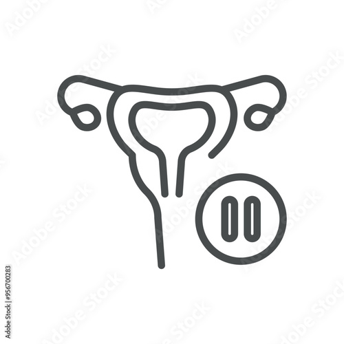 Menopause Icon. Simple Line Illustration of a Uterus with Pause Symbol, Representing Menopausal Transition and Reproductive Health.