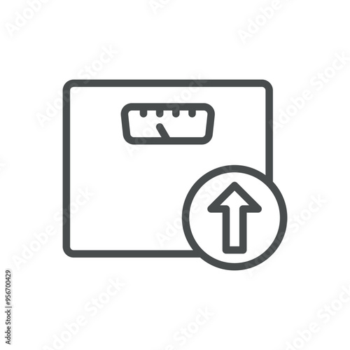 Weight Gain Icon. Thin Line Illustration of a Scale with Upward Arrow, Symbolizing Increase in Body Weight. Gaining Weight Isolated Outline Vector Sign On White Background.