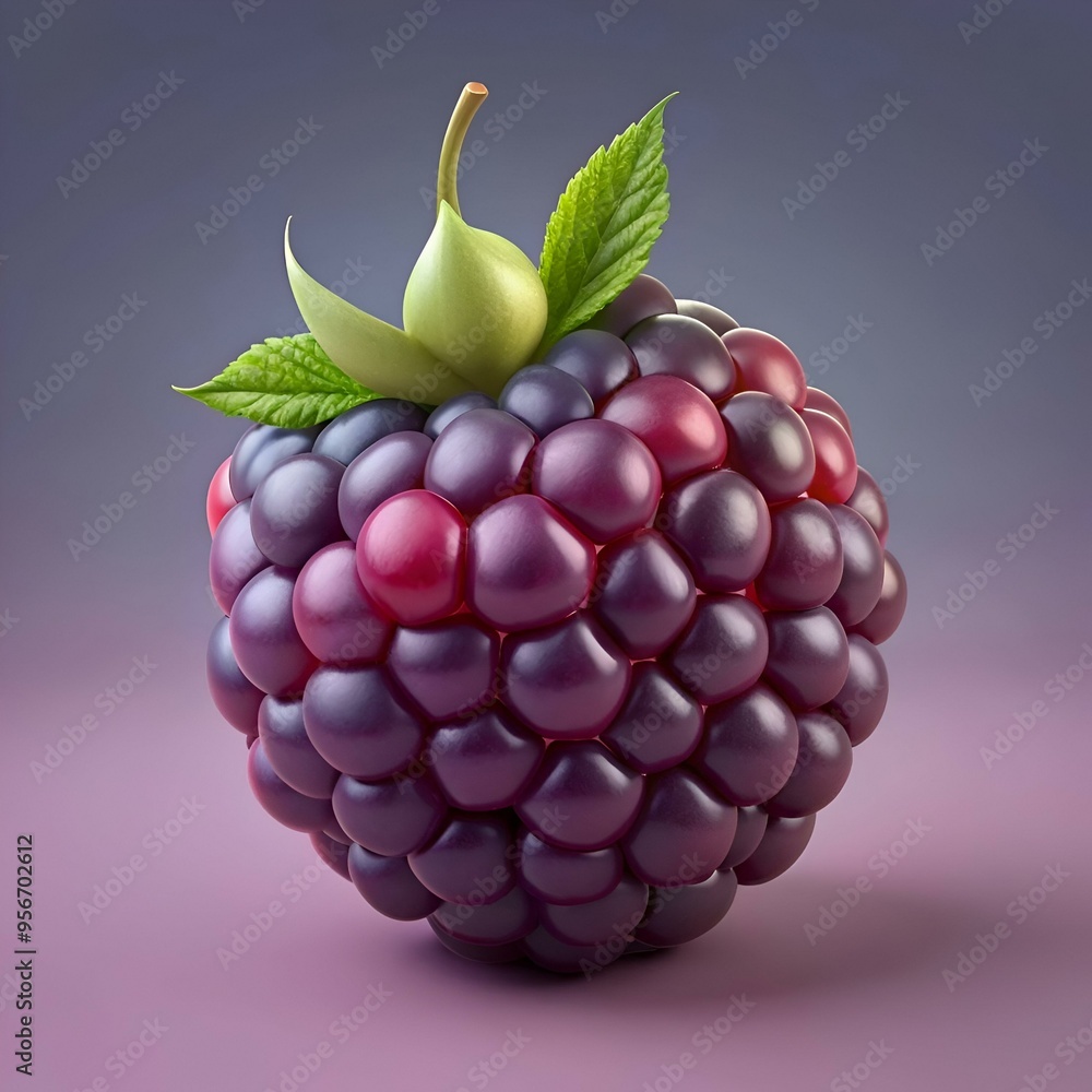 A close up of a single. ripe blackberry. isolated against a soft purple background. A close up of a single. ripe blackberry. isolated against a soft purple background.