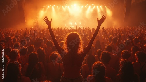 Wallpaper Mural Young woman raising her arms enjoying live music at concert Torontodigital.ca