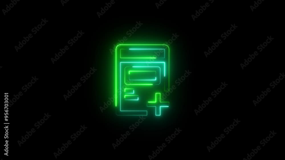 Neon glowing document icon animation in black background Neon glowing document icon animation in black background