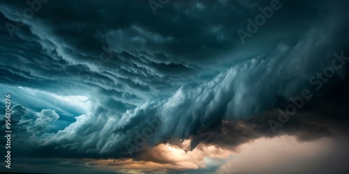 An intense image of a storm brewing, with dramatic clouds and sunlight breaking through, illustrating the powerful forces of nature and the awe-inspiring beauty of the sky.