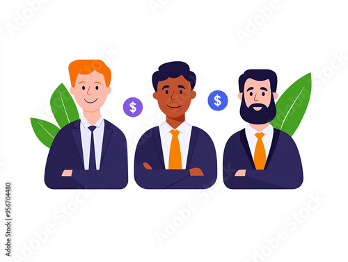 Diverse investors, simple character icons with different currenc photo