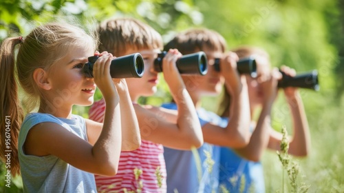Kids Birdwatching with Binoculars