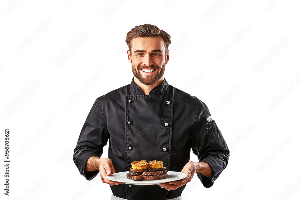 Portrait of a smiling American male chef, front-facing, against a white transparent PNG cutout backdrop, with professional softbox lighting to ensure a bright and clear image. Portrait of a smiling American male chef, front-facing, against a white transparent PNG cutout backdrop, with professional softbox lighting to ensure a bright and clear image.