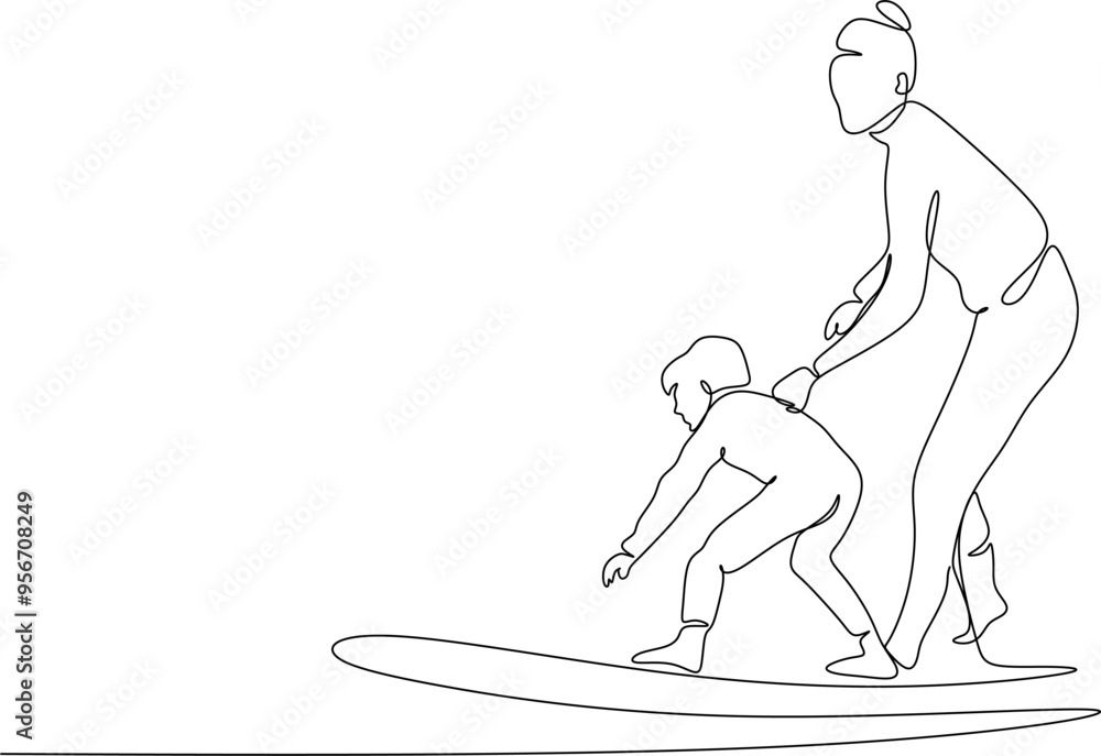 Fototapeta premium Mother spends time with her children, linear drawing. Mom and child.