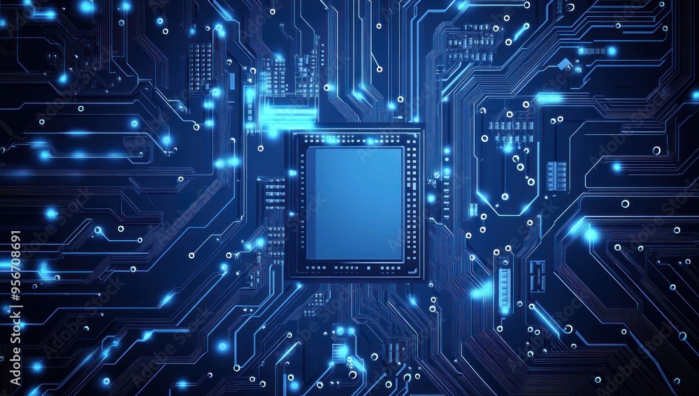 Obraz premium Circuit Board with Glowing Lines