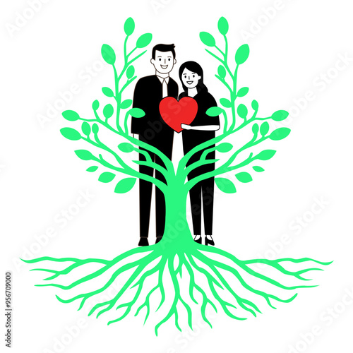 Family Tree Concept with Heart and Roots