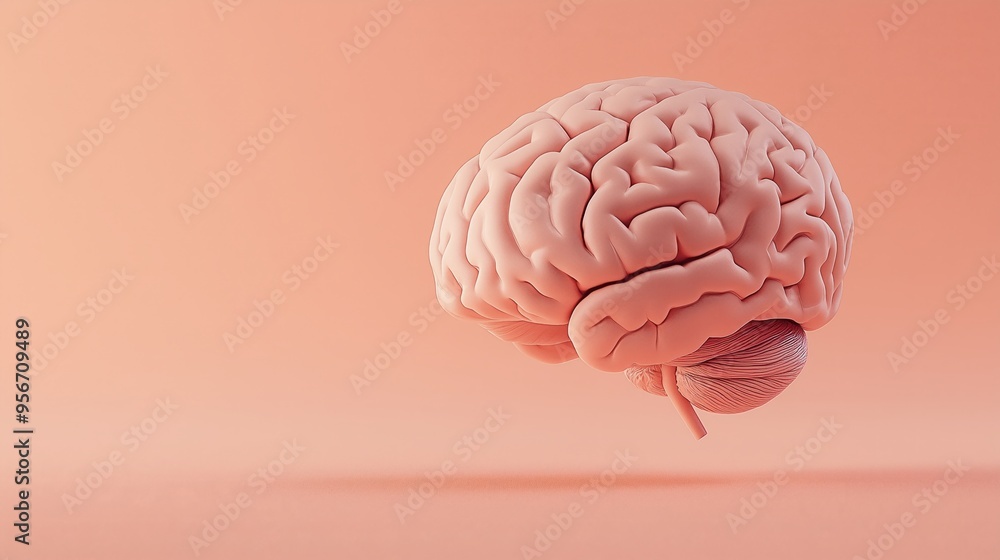 Human brain model on peach background, copy space. Human brain model on peach background, copy space.