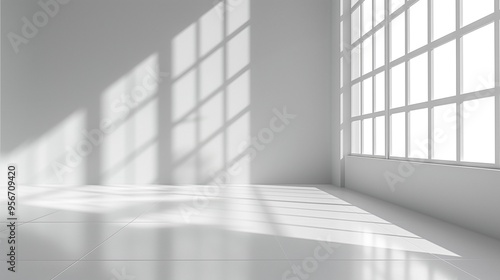 Minimalist Abstract White Background with Soft Shadows and Light Reflections, Ideal for Product Display or Advertising Backdrop in a Studio Setting